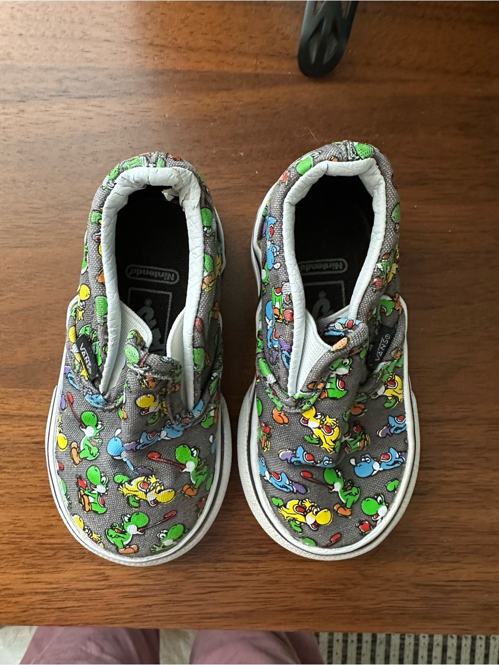 Vans Toddler Slip-On Shoes with Colorful Yoshi Characters on Gray